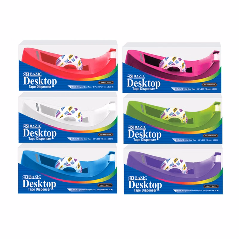 Desktop Tape Dispensers - Assorted Colors 1" Core Heavy Duty