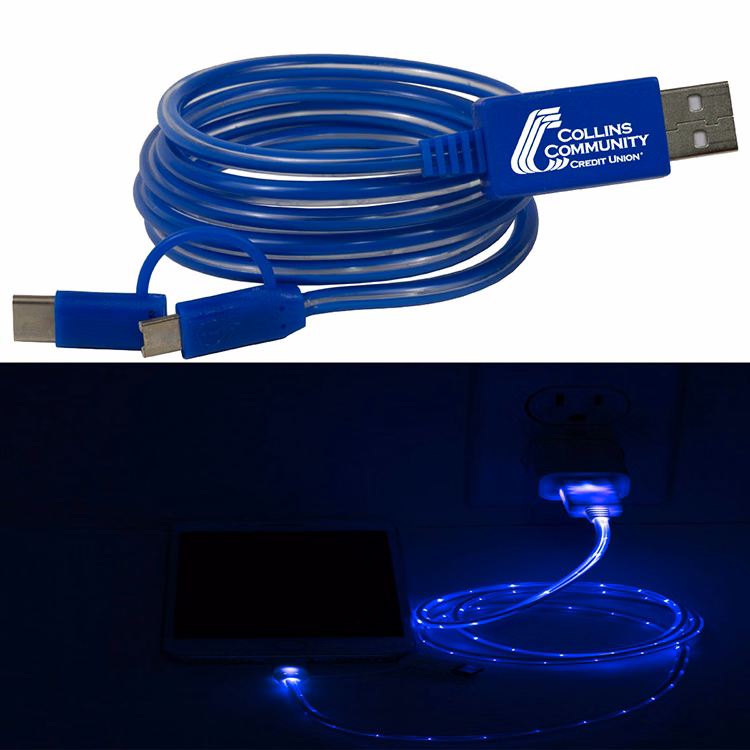 "Payson" 3-in-1 LED Lighted Cell Phone Charging Cable with Type C Adapter