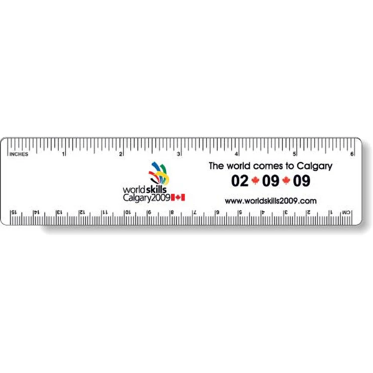 .020 White Plastic Rulers 1.5"x6.25" Rectangle / Round Corner, Spot Colour 1