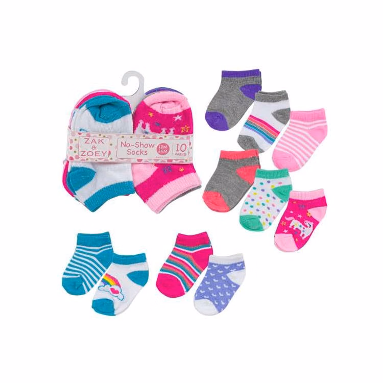 Girls' No-Show Socks - Asst Prints 12-24M 10 Pk