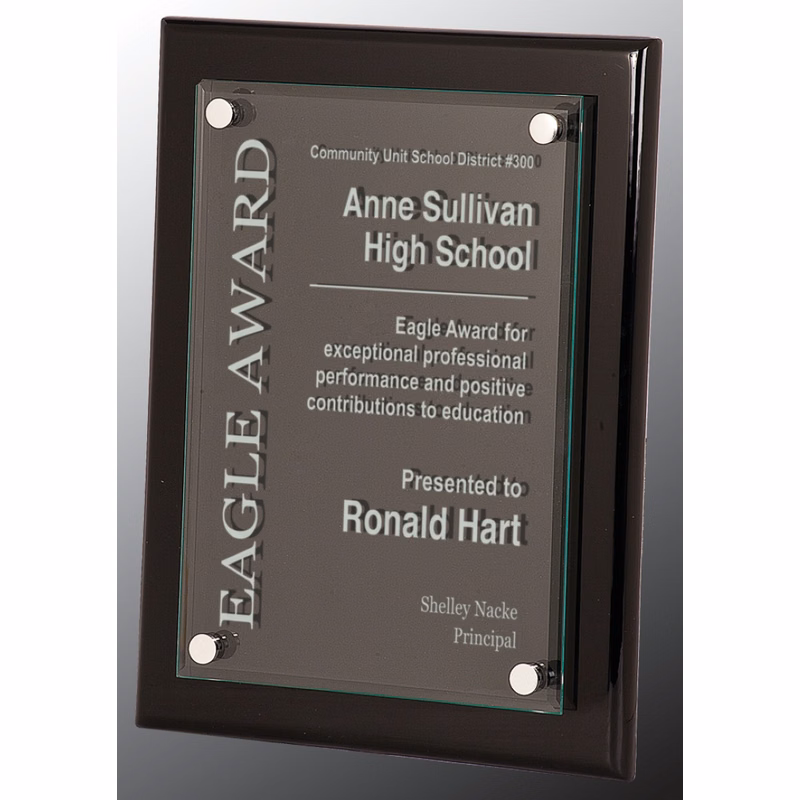 9" x 12" Black Piano Finish Floating Glass Plaque Award