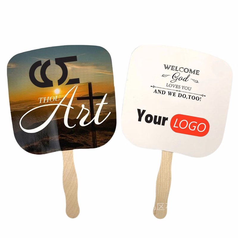 Full Color 2 Sides Wooden Handle Advertising Fan