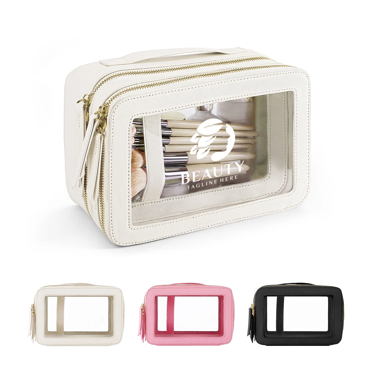 Two-Tier Clear Cosmetic And Toiletry Bag With PU Leather Trim 1