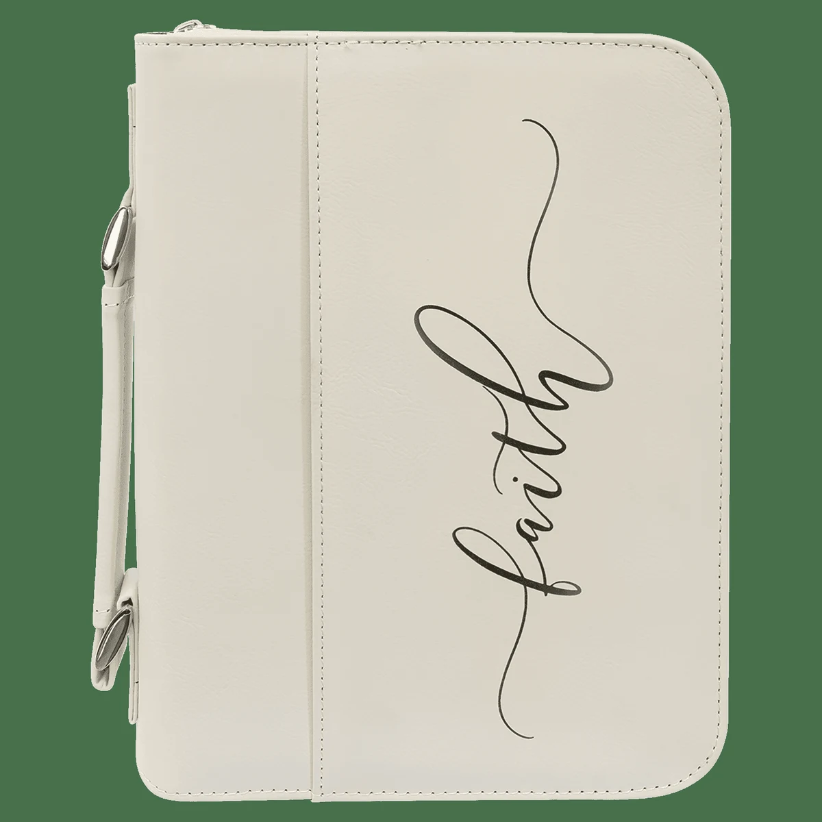 7 1/2" x 10 3/4" White Leatherette Book/Bible Cover with Handle & Zipper 1