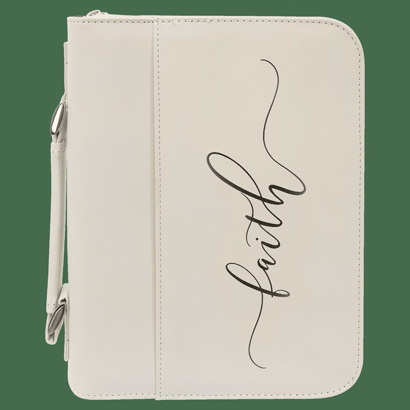 7 1/2" x 10 3/4" White Leatherette Book/Bible Cover with Handle & Zipper