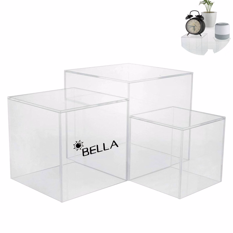 Set of 3 Crystal Clear Acrylic Cube Display