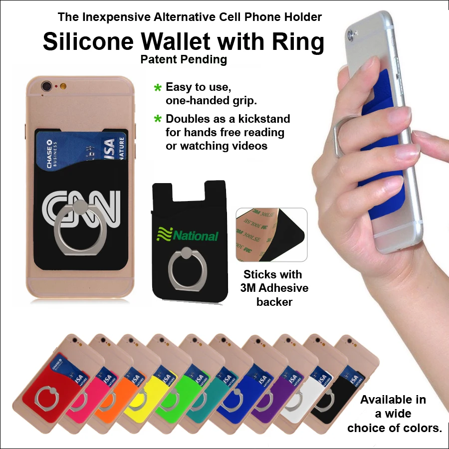 Inexpensive Alternative Cell Phone Holder- Silicone Wallet with Ring - Black 1