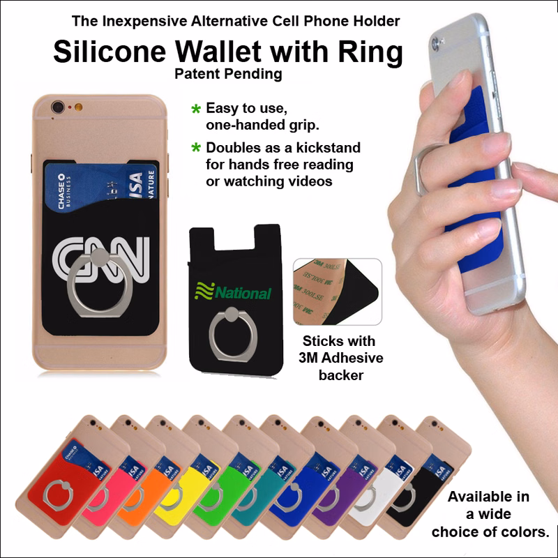 Inexpensive Alternative Cell Phone Holder- Silicone Wallet with Ring - Black