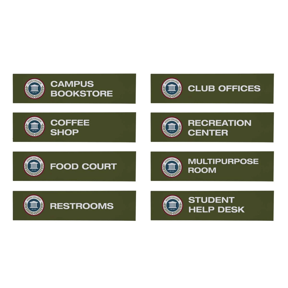 Wayfinding Rectangle Sign Post Set of Eight Graphic Signs 1
