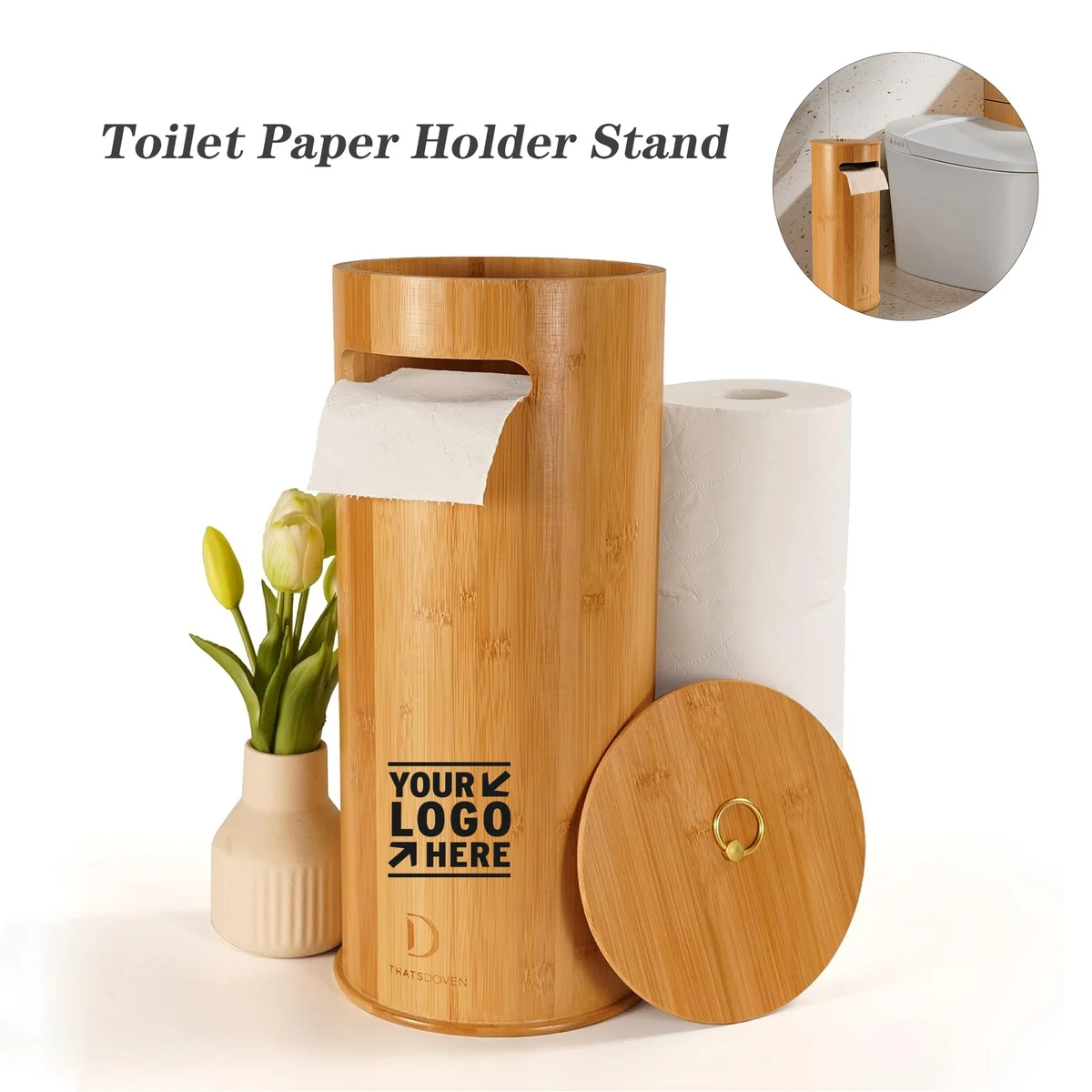 Compact 6.7x15.8 Inch Vertical Free-Standing OrganizerBamboo Toilet Paper Holder Stand 1