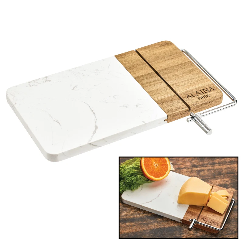 Marble Acacia Cheese Board w/ Cheese Slicer 1