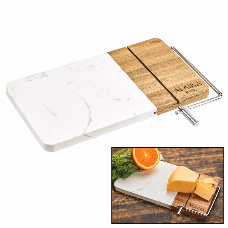 Marble Acacia Cheese Board w/ Cheese Slicer