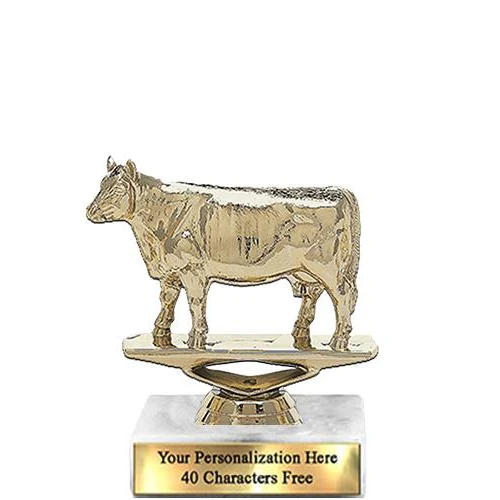 Trophy: 7", 2x3 white marble base, Angus Cow Gold 1