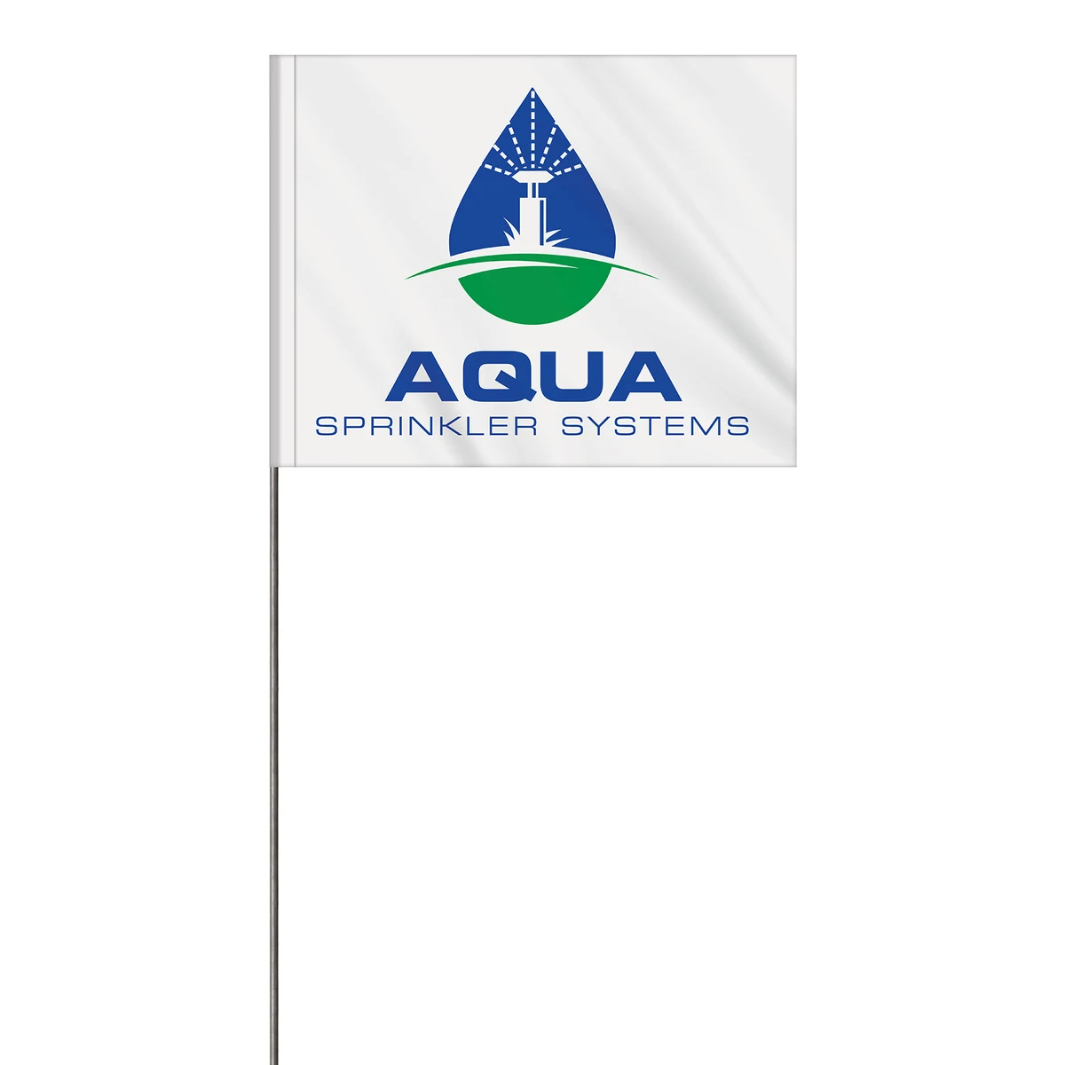 2-Color 4" x 5" Custom White High Gloss Polyethylene Marking Flag with 30" Wire Staff 1