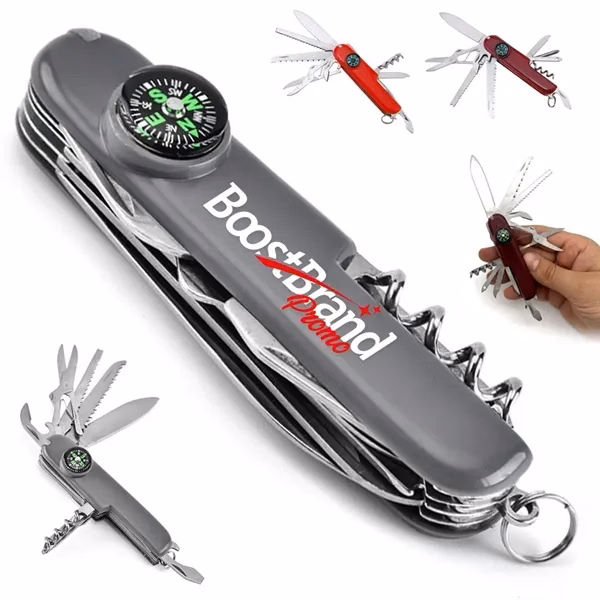 Custom Stainless Steel Multi-Tool Pocket Knife with Compass — Outdoor Survival Gear