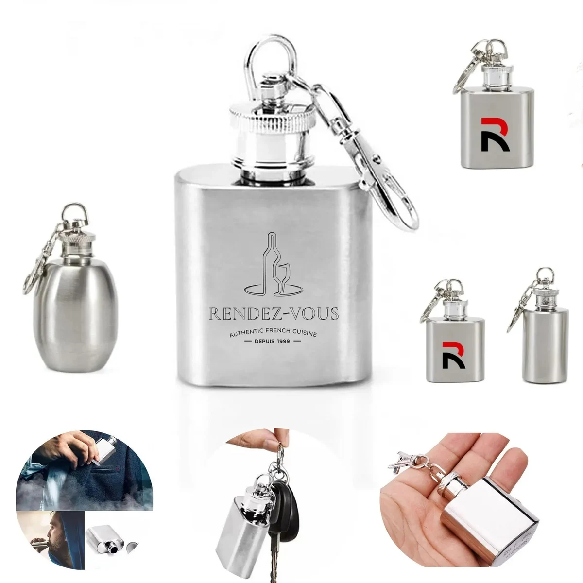 Mini Stainless Steel Hip Flask with Keychain 1 OZ 1