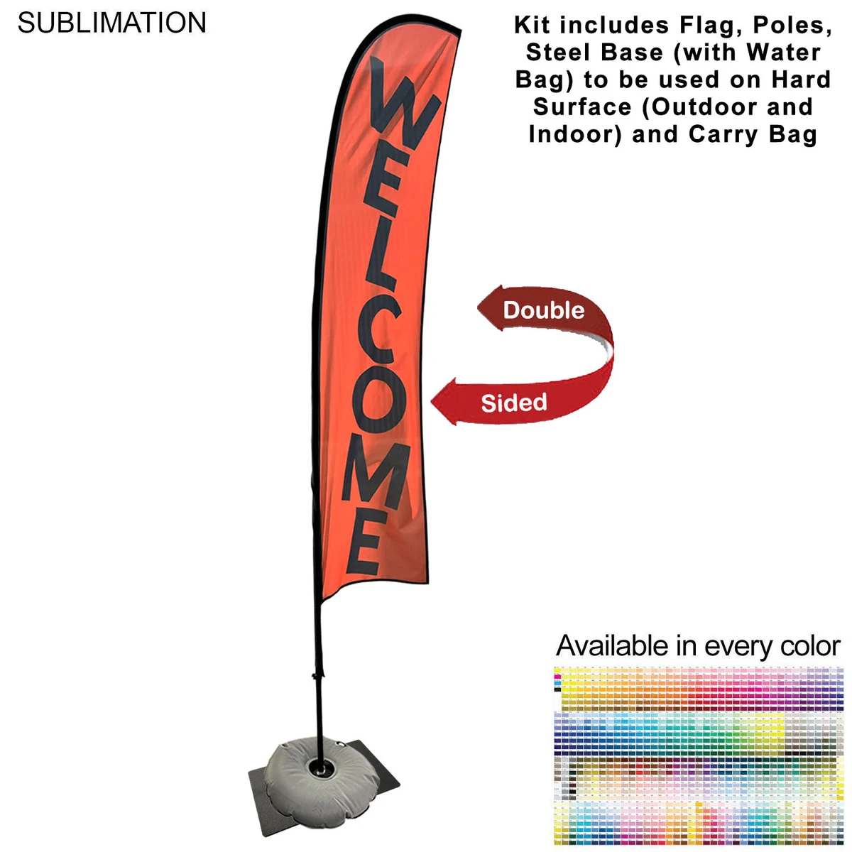 10' Small Feather Flag Kit, Full Color Graphics Double Sided, Outdoor Spike base, Indoor Steel Base 1