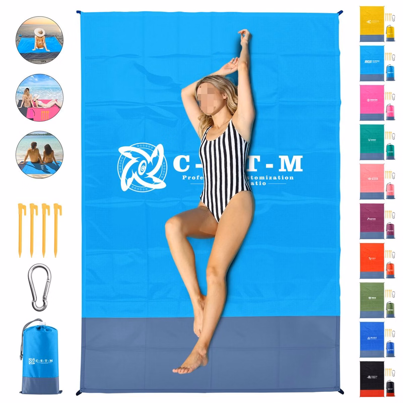 Portable Polyester Waterproof Beach Mat With Pocket