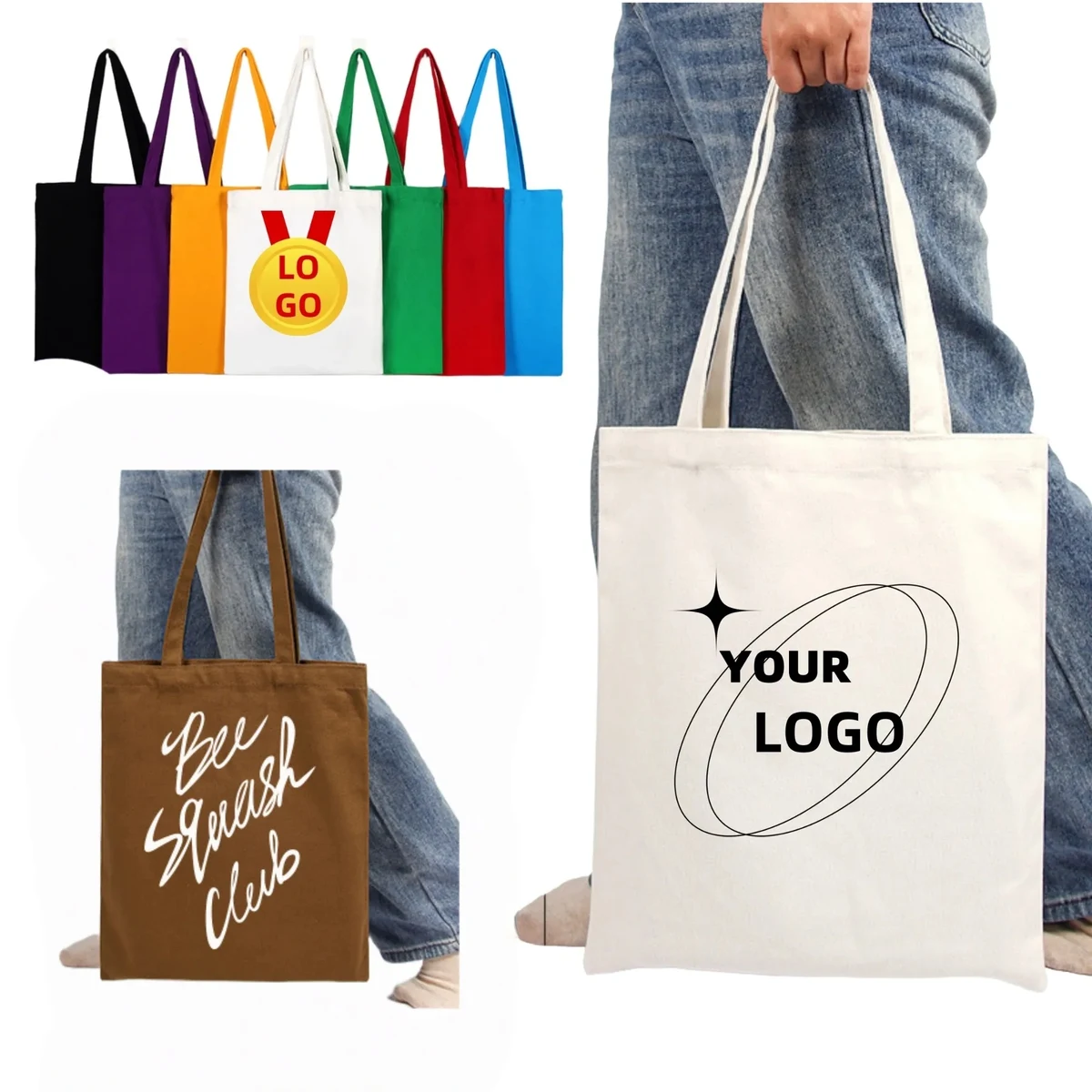 Pure Cotton Colored Hand-Held Canvas Bag 1