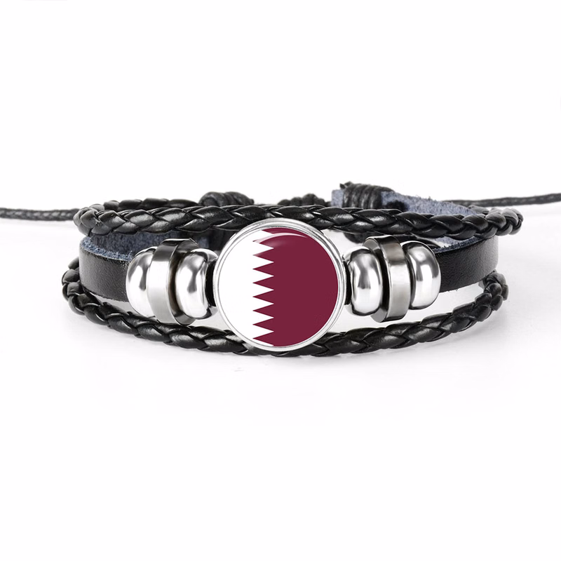 Qatar World Cup National Flag Leather Woven Bracelet