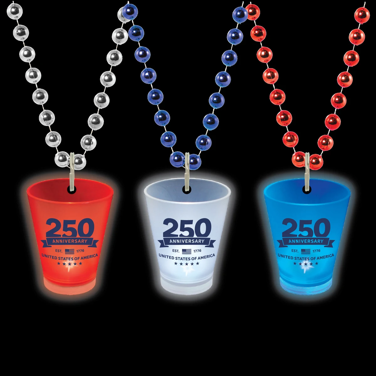 USA250 1.5oz Light Up Shot with Bead Necklace - One Color Stock Imprint 1