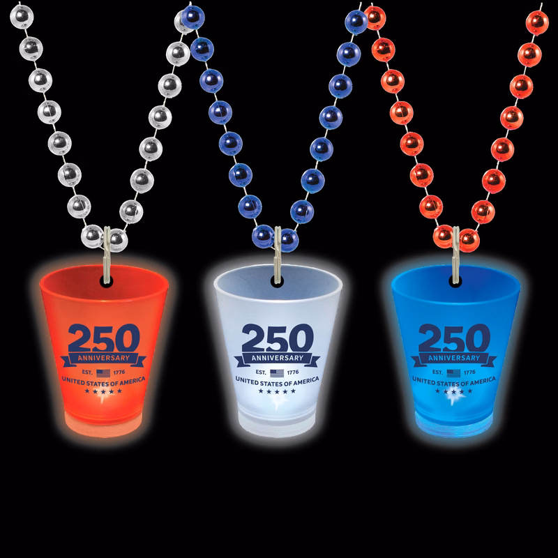 USA250 1.5oz Light Up Shot with Bead Necklace - One Color Stock Imprint