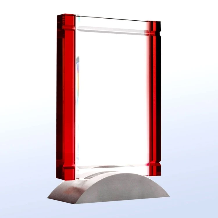 Red Deco Optical Crystal Award w/Aluminum Base 1