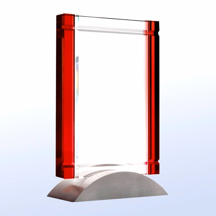 Red Deco Optical Crystal Award w/Aluminum Base