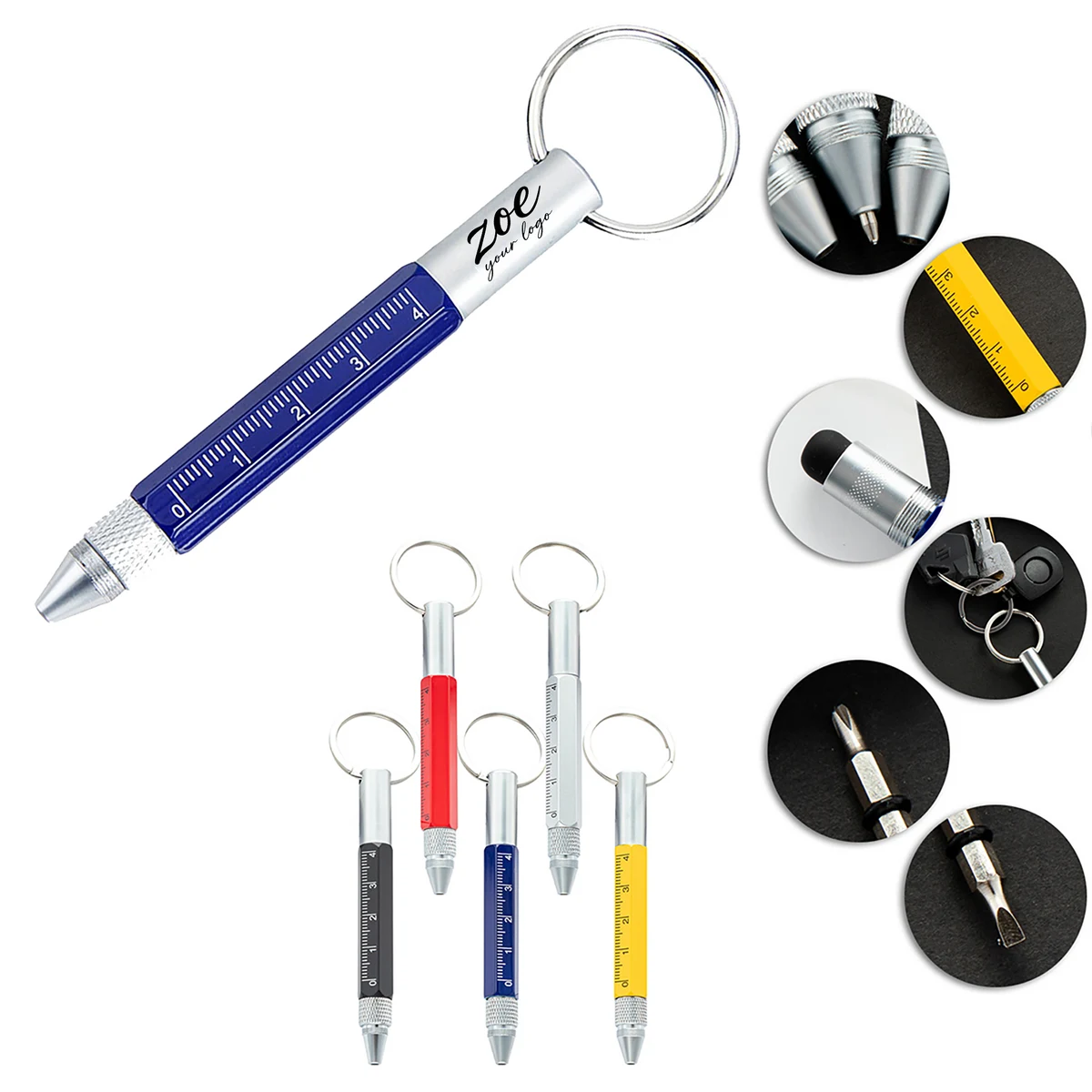 6 in 1 Multifunctional Tool Keyring Ballpoint Pen, custom pen with logo imprint 1
