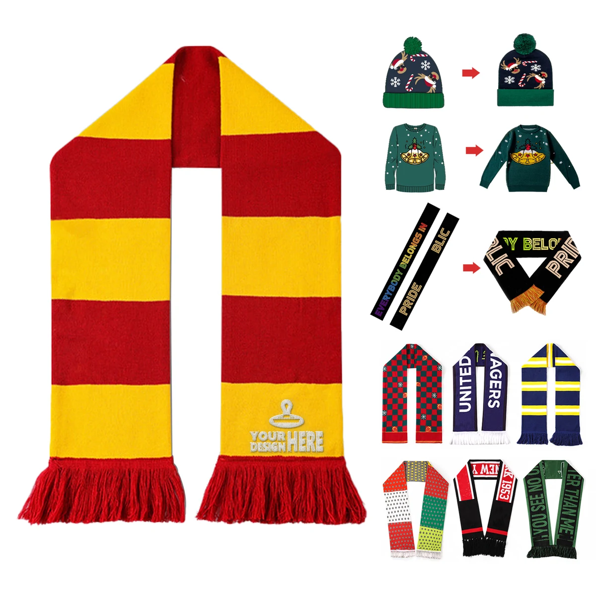 Knitted Winter Sports Fan Fringe Scarf 1