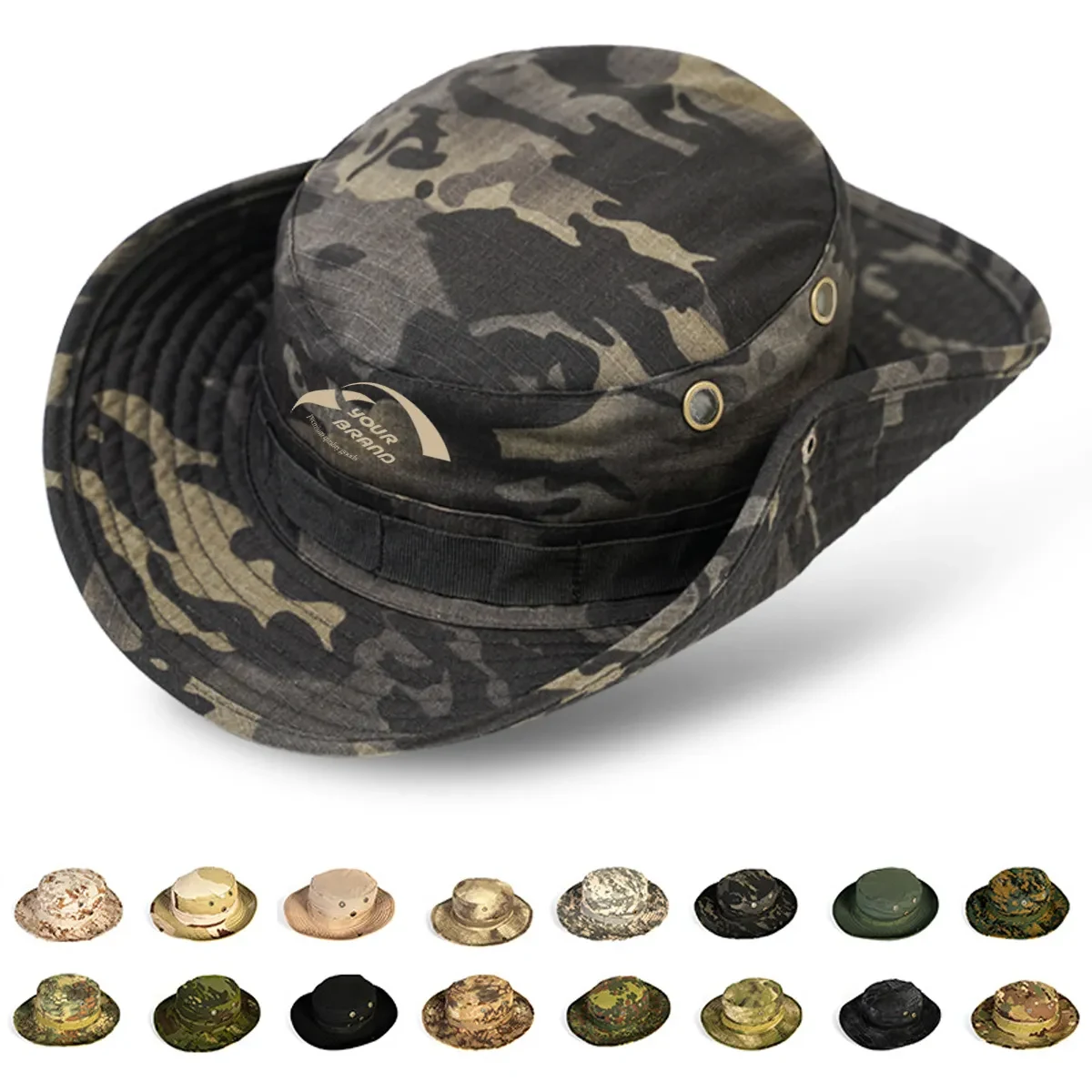 Summer Camo Outdoor Fishing Sun Hat with Adjustable Strap 1
