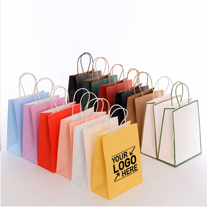 8.2' 'W x 10.6'' H x 5.5''D Full Color White Handle Shopper Kraft Paper Bags