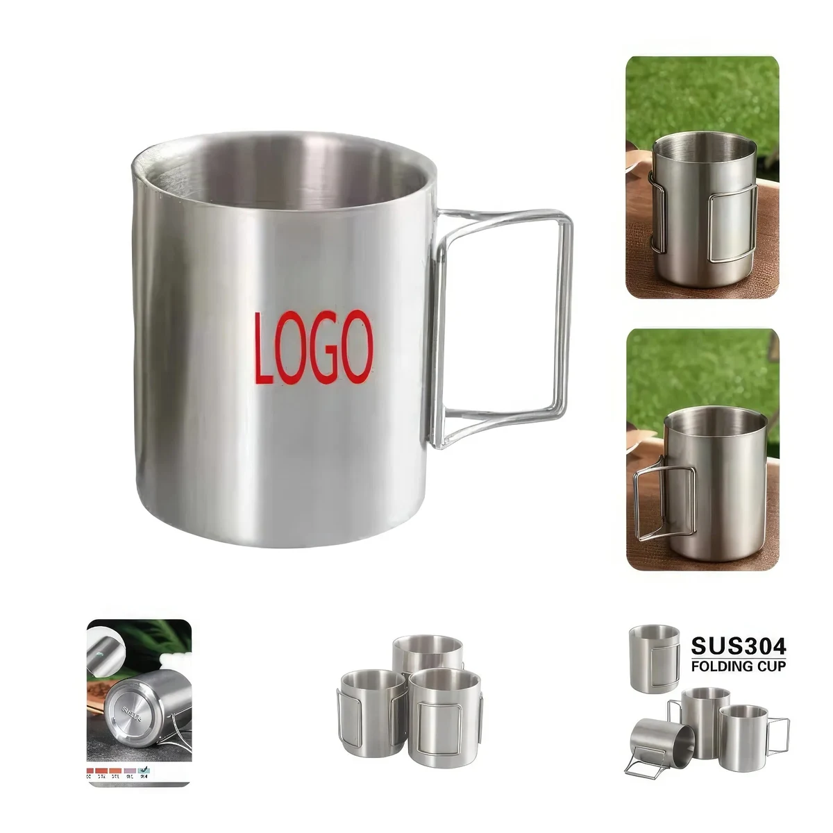 304 Stainless Steel Mug& Outdoor Camping Storage Folding 1