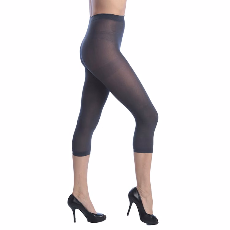 Women's Opaque Footless Capri Tights - Charcoal Queen Size