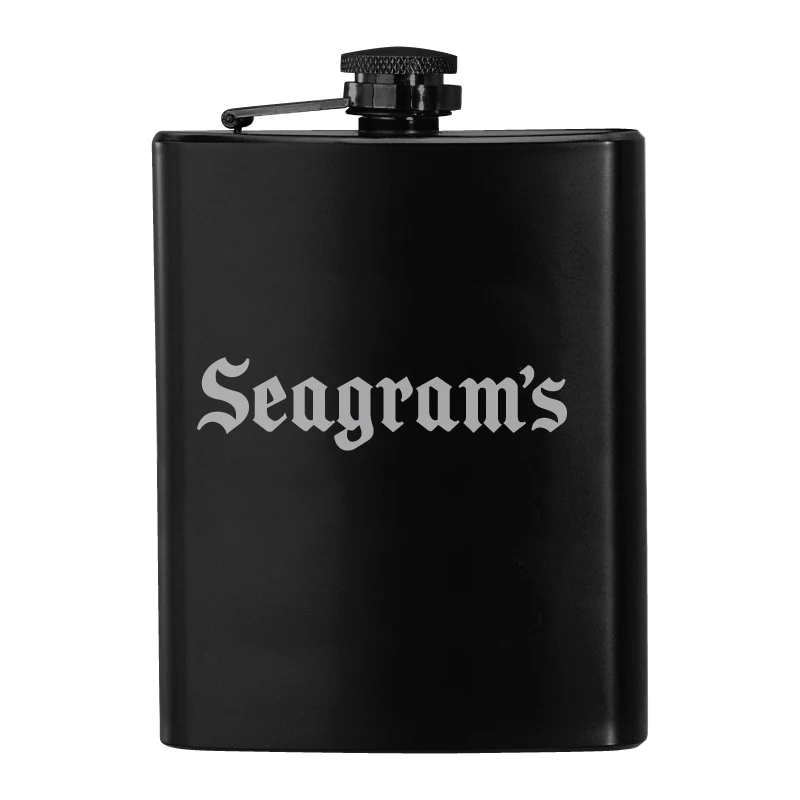 8 oz. Black Stainless Steel Hip Flask, custom water bottle with logo imprint 1
