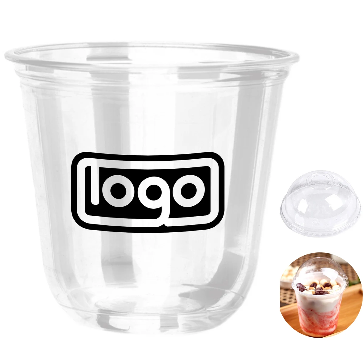 12oz Disposable U Shaped Plastic Cups w/ Lid 1