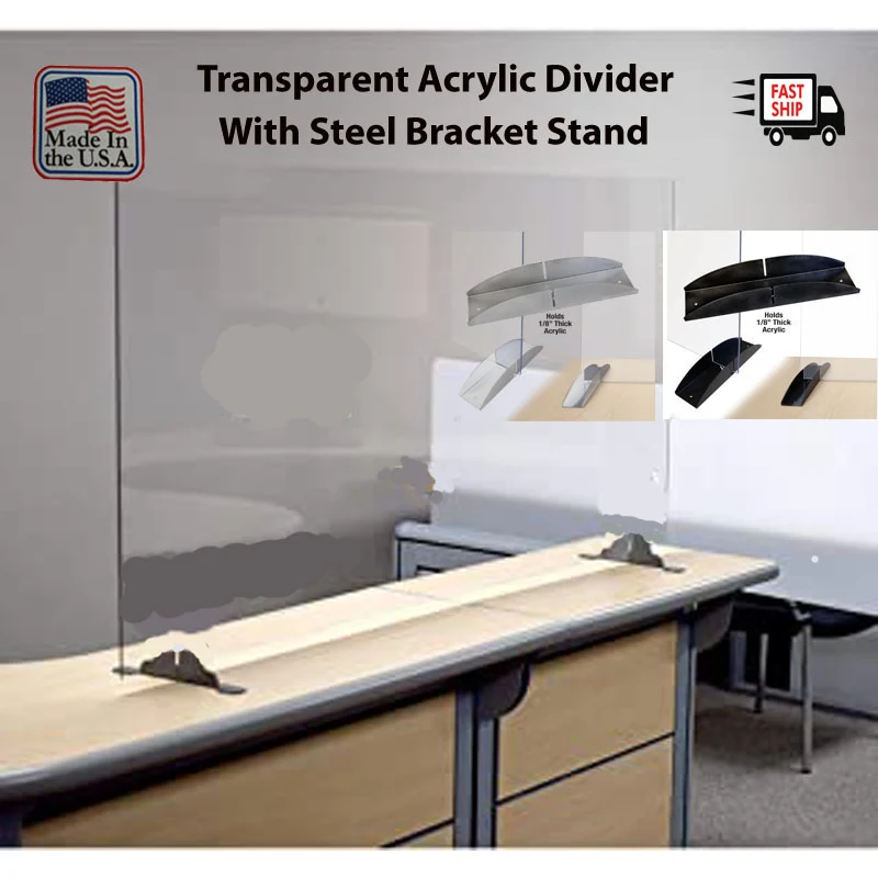 Clear AcrylicFreestanding Sneeze Guard w/ Heavy Duty Stands, Made in USA 1