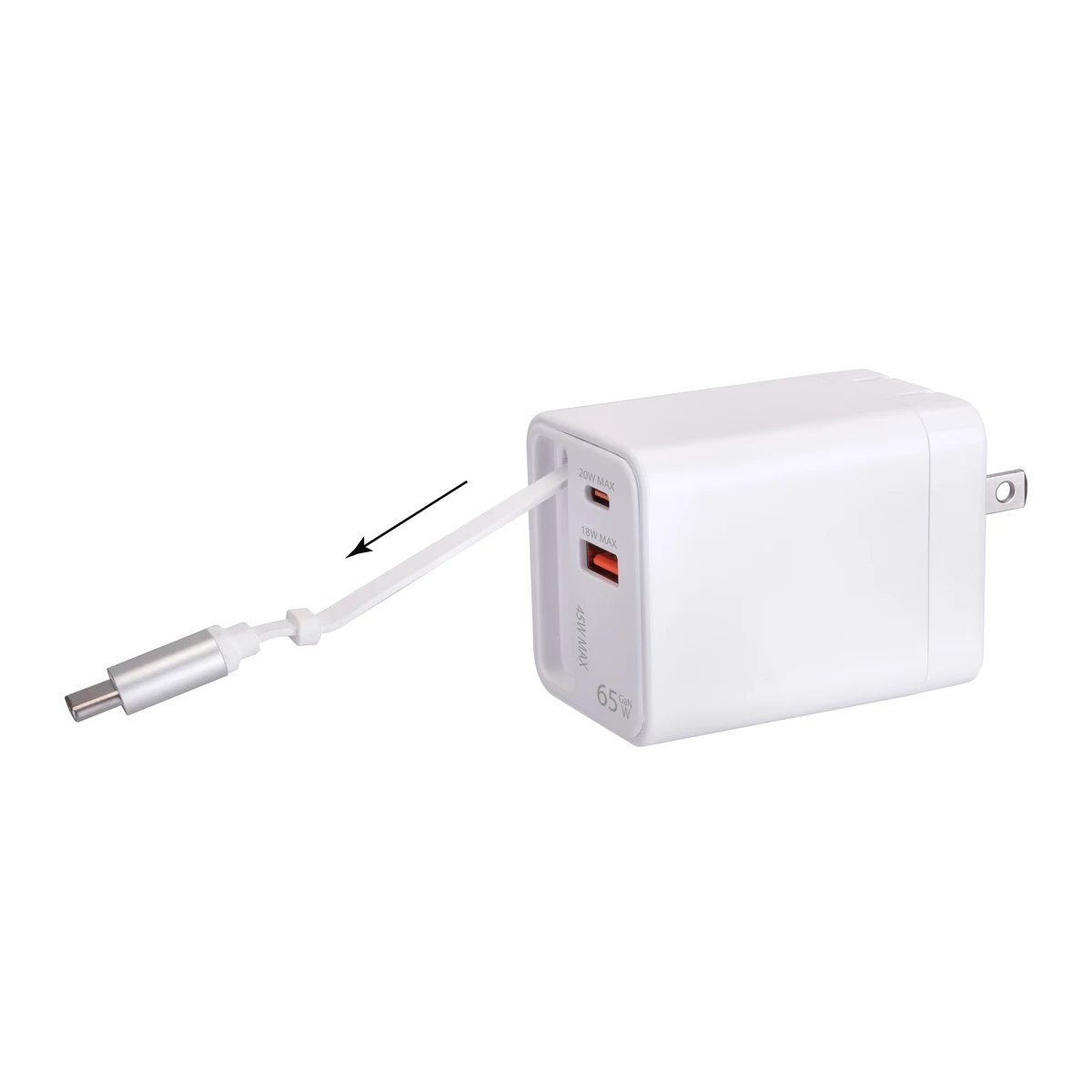 65W PD Adapter w/ Retractable USB-C Charging Cable 1