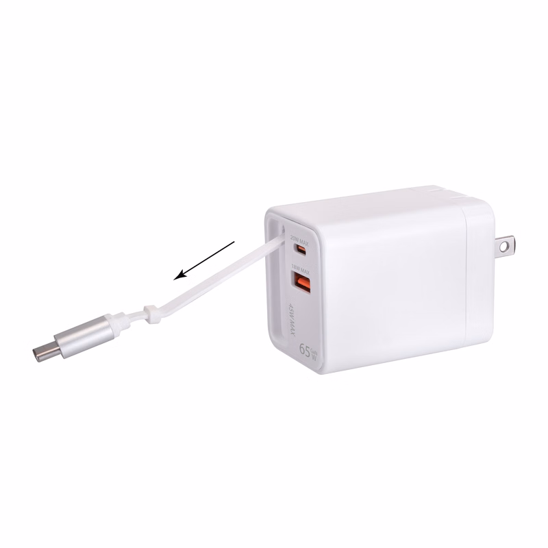 65W PD Adapter w/ Retractable USB-C Charging Cable
