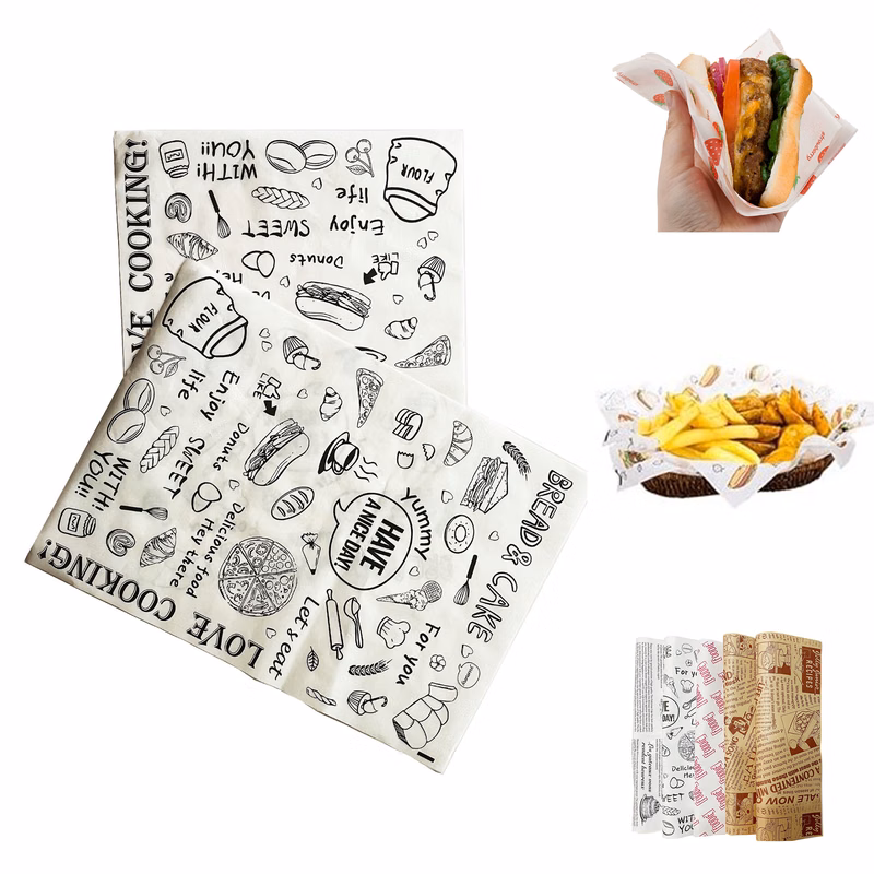 15" x 11" Hamburger Sandwich Wrapping Paper Oil Resistant
