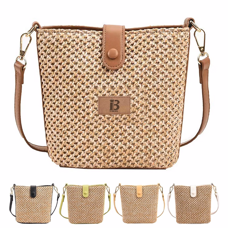 Summer Straw Women Woven Crossbody Bucket Bag