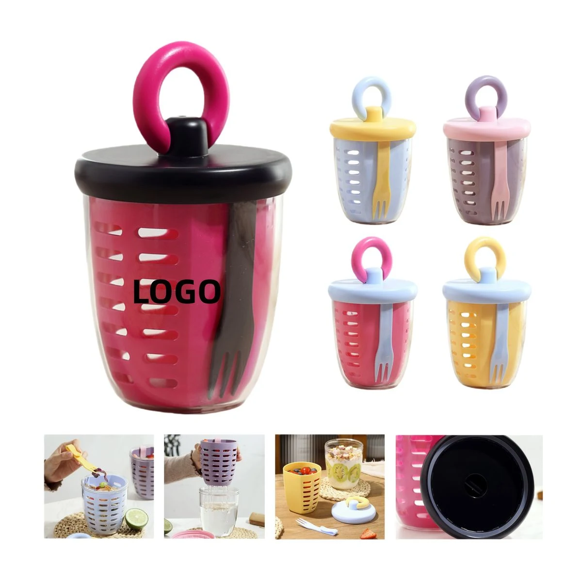 PP Cup With Drainer And Fork 1
