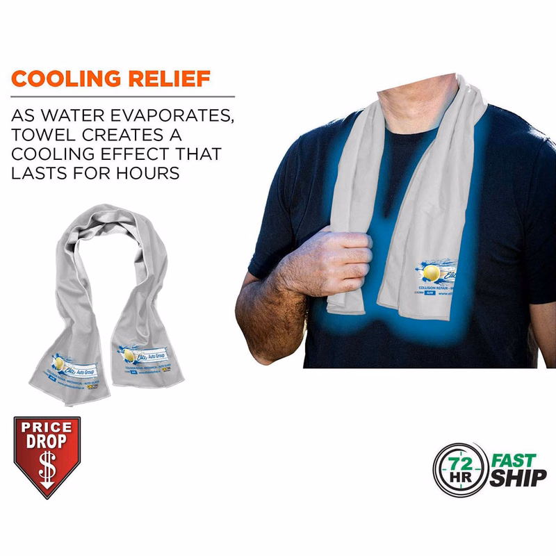 72 Hr Fast Ship - White Cooling Towel, 12"x40", with full color sublimated logos