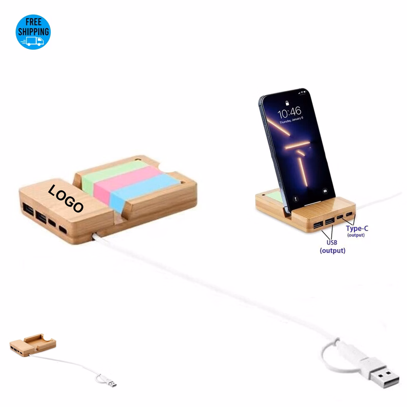 Bamboo Hub with Phone Stand & Note Pad