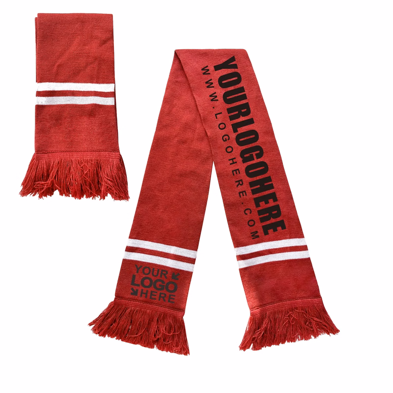 MOQ50Pcs Double-Sided Knitted Stadium Sport Scarf w/ Fringe