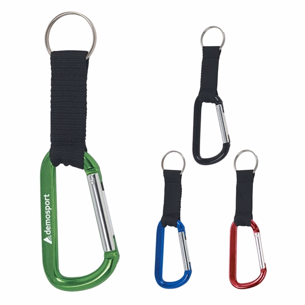 Custom 8mm Aluminum Carabiner Keychain with Black Woven Strap — Durable Everyday Carry