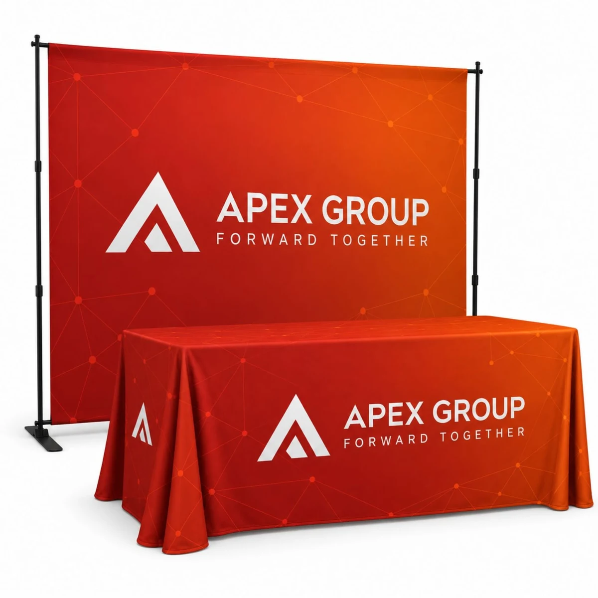 Tradeshow Booth Package Deluxe, 10' Expanding Display Wall and 8' Sublimated PREMIUM Tablecloth 1
