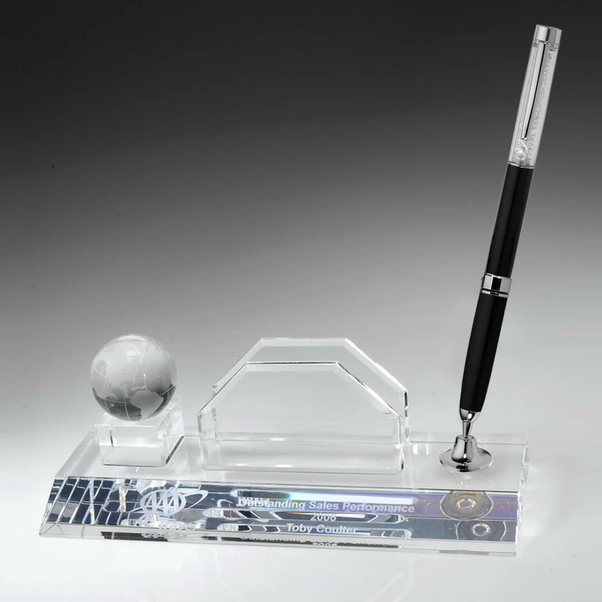 Desktop, Award-Business card holder with Globe Pen Set w/ Black Ballpoint Pen_D706CA 1
