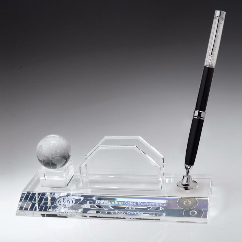 Desktop, Award-Business card holder with Globe Pen Set w/ Black Ballpoint Pen_D706CA