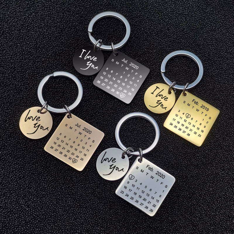 Couple anniversary stainless steel keychain
